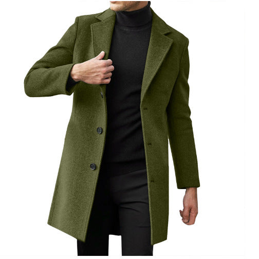 Mens Mid-length Long-sleeve Wool Coat Autumnwinter Wool Outerwear