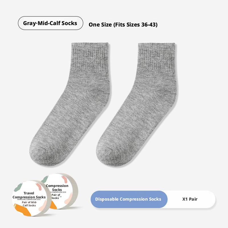 Travel compression socks-medium tube-gray-polyester cotton-1 pair