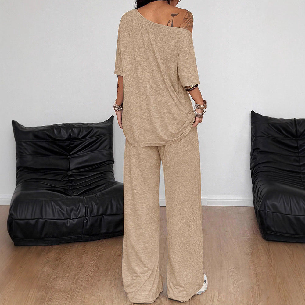 Casual 2 Pieces Set For Woman Two Piece Outfits Blusas T Shirt Tees Simple Style Homewear Loose Solid Color