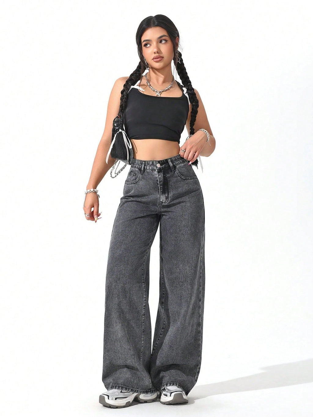 Floor-length Flared Straight-leg Denim Jeans For Women