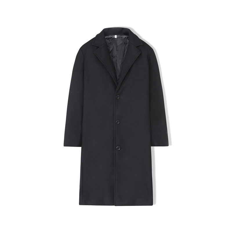New Mens Mid-length Loose-fit Solid-color Padded Trench Coat