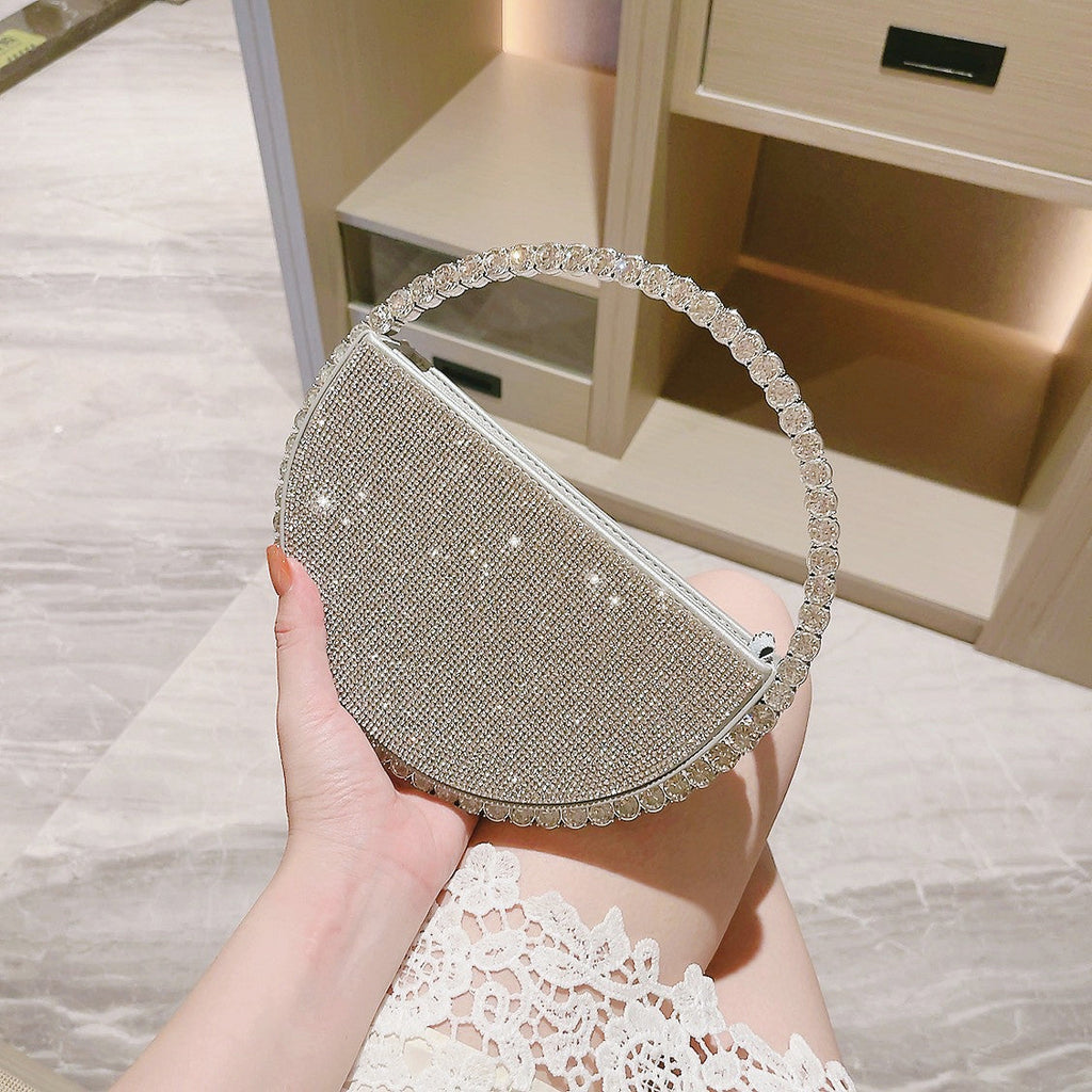 Round Handbag Socialite Rhinestone Evening Bag French Style Formal Gown Evening Bag