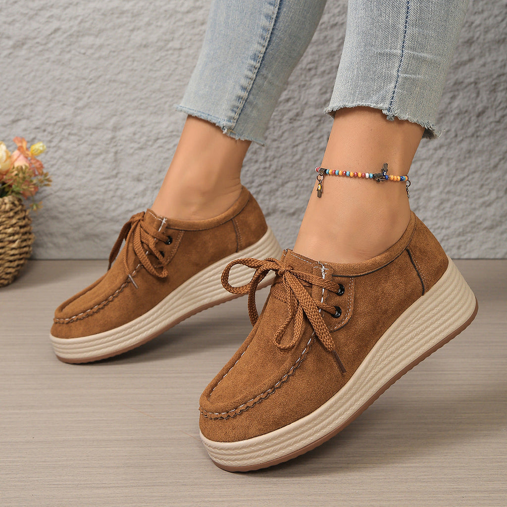 European And American-style Chunky-soled Womens Pumps With Front Laces Casual Chunky-soled Shoes
