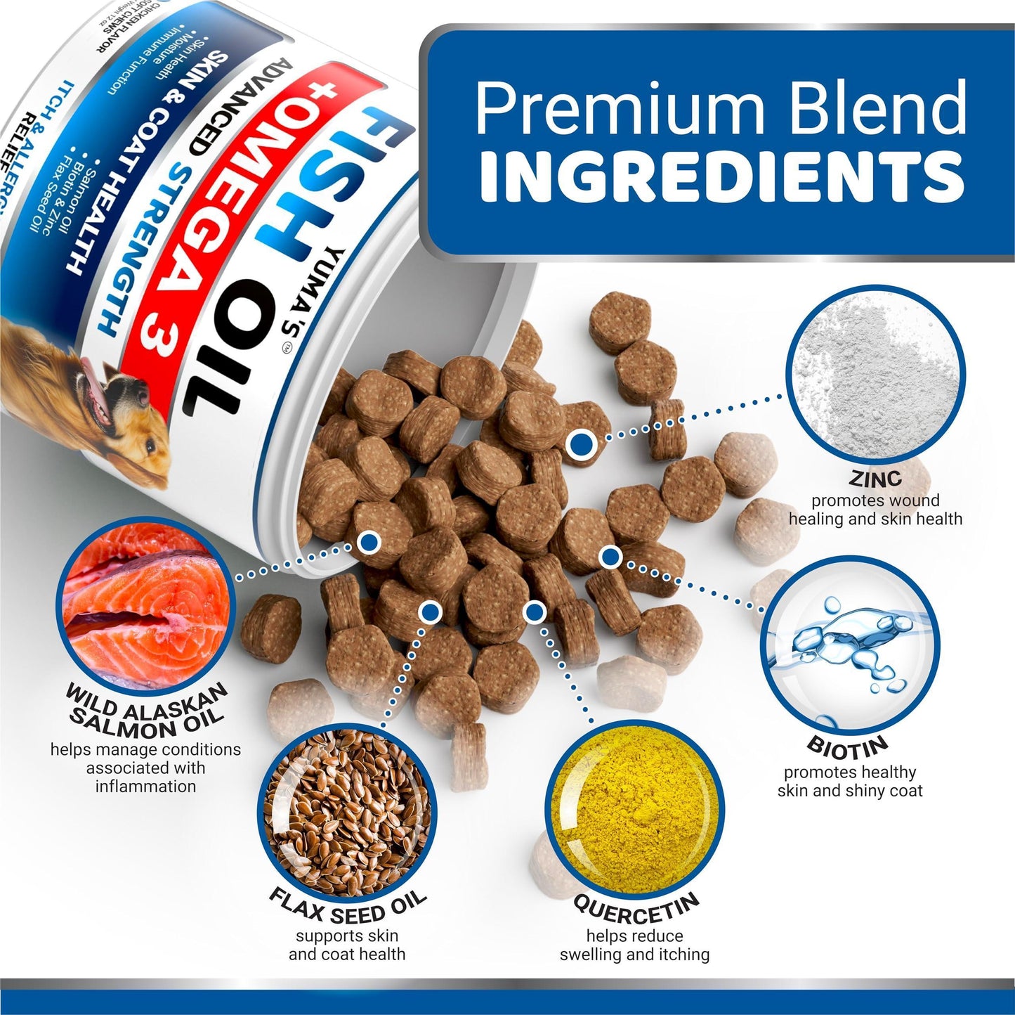Omega-3 Fish Oil for Dogs 170 Chews Skin & Coat Supplement