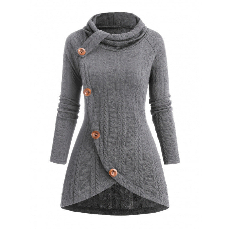 Womens Asymmetrical Turtleneck Long-Sleeve Knitted Cardigan