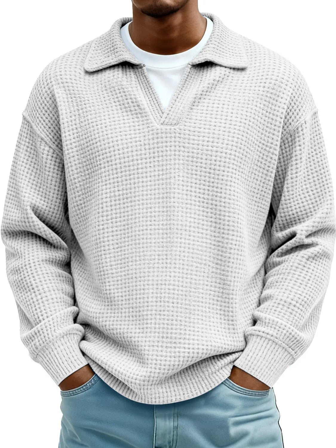 Waffle-Paneled Polo Shirt Mens Lapel Knitwear