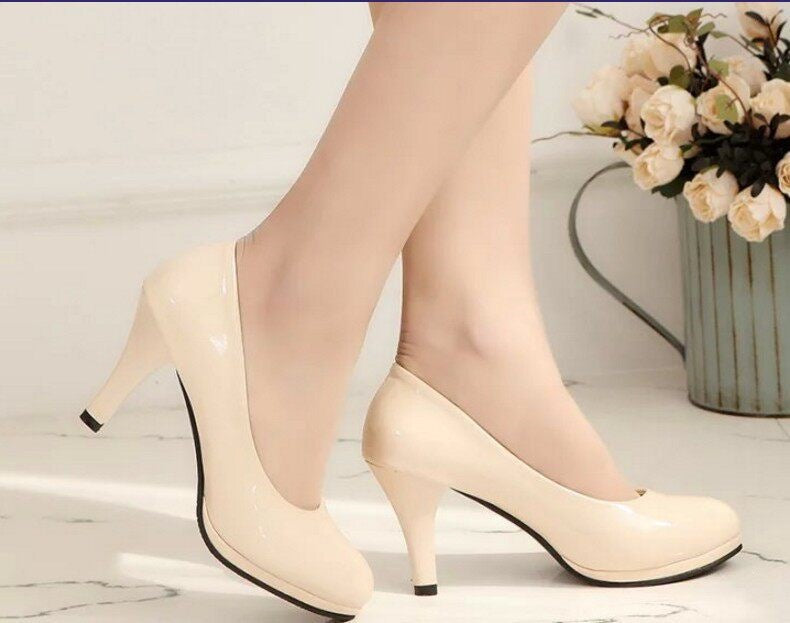 Womens Leather Shoes Mid-heel High Heels Formal Work Shoes