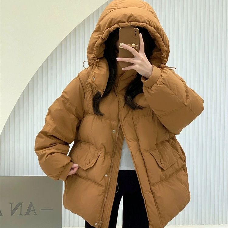 Mid-length Casual Loose-fitting Insulated White Duck Down Coat
