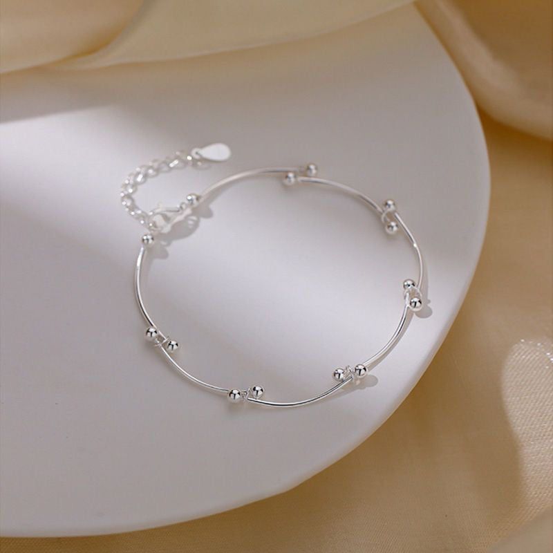 1pcs 999 Sterling Silver Wavy Tube Bead Adjustable Anklet, Minimalist Cool Style, For Summer Daily Wear & Women Romantic Holiday Gifts