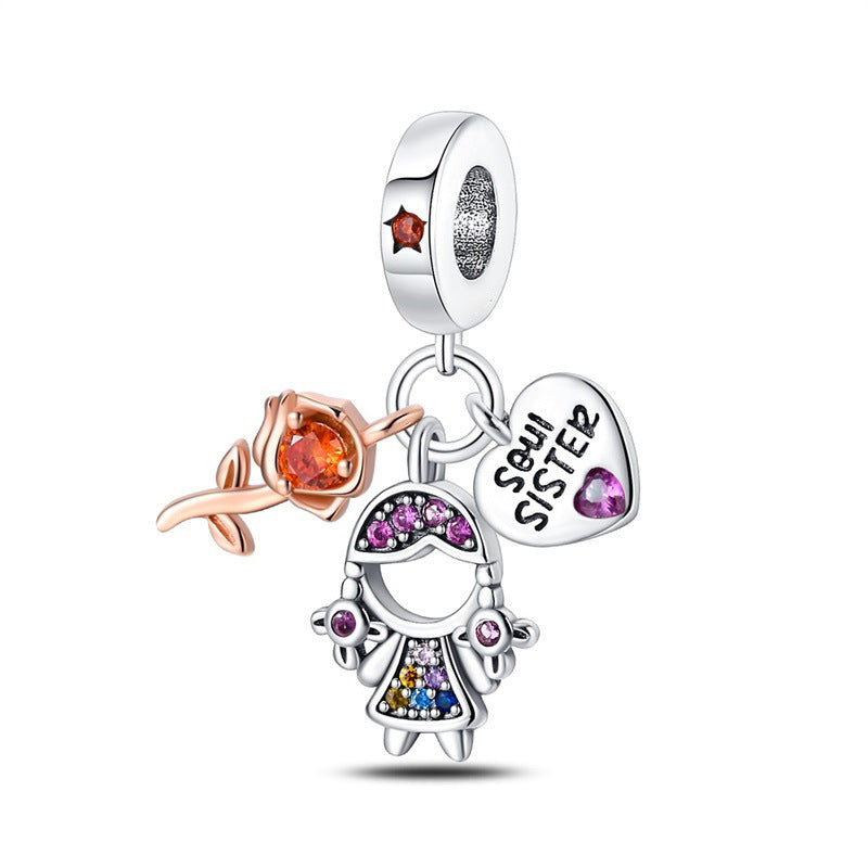 DIY Sisterhood Heart-shaped Bead Pendant Jewelry Accessory
