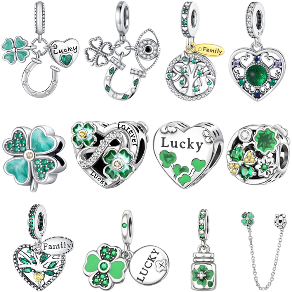 DIY Silver-Plated Pendant Charming Heart Lucky Bracelet Beaded Necklace