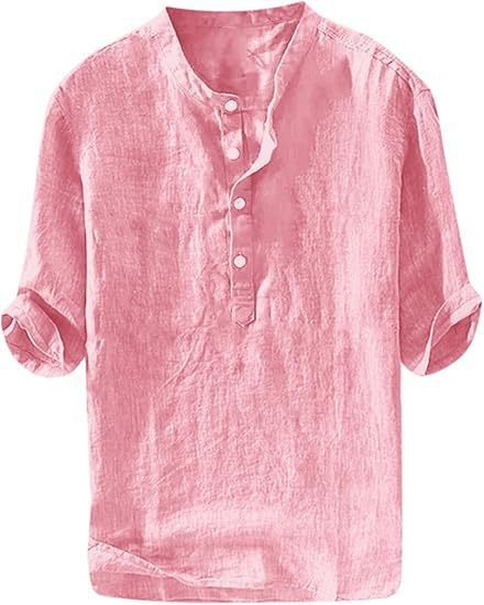 Mens Short-sleeved Loose-fit Linen Shirt