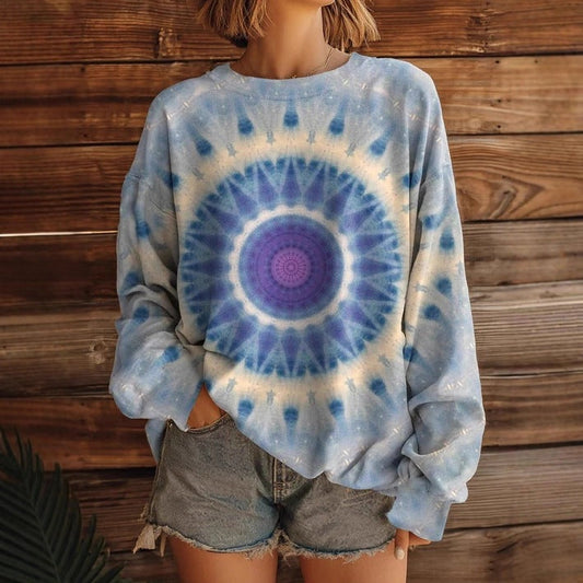 Women’s Printed Crew-Neck Sweatshirt – Long Sleeve Casual Top