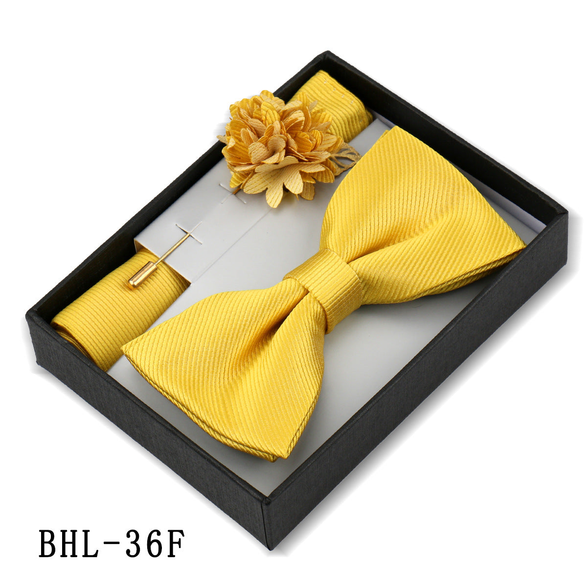 Mens Bow Tie, Pocket Square, And Brooch Gift Set