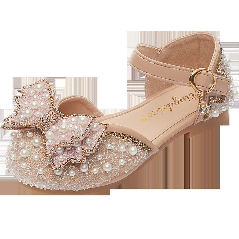 Summer Girls Pearl Bow Princess Shallow Mouth Pumps
