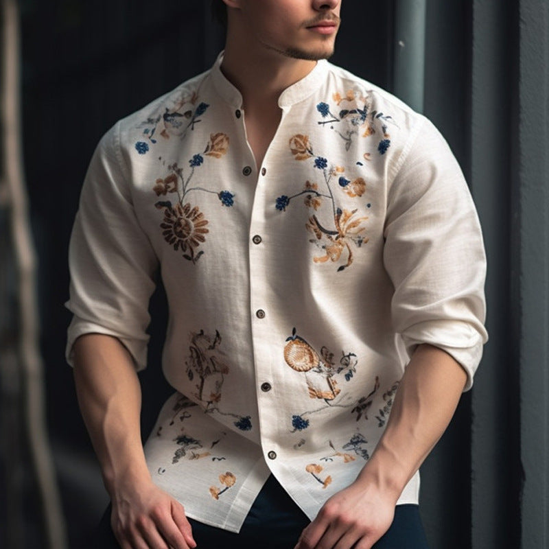 Mens Breathable Long-sleeve Printed Shirt