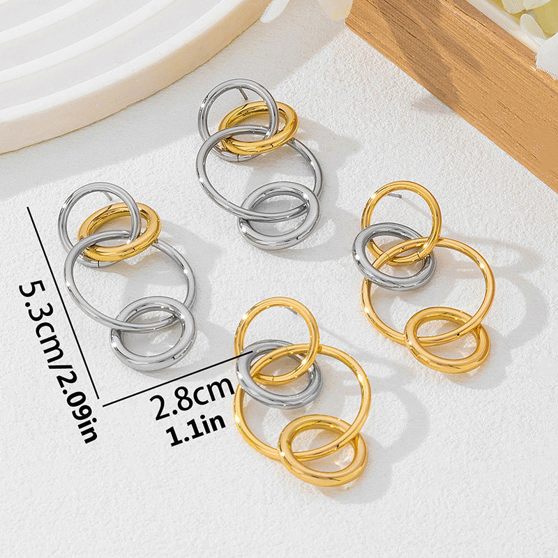 Wholesale Trendy Interlinked Multi-Ring Drop Earrings, New Niche Versatile Fashion Earrings For Women