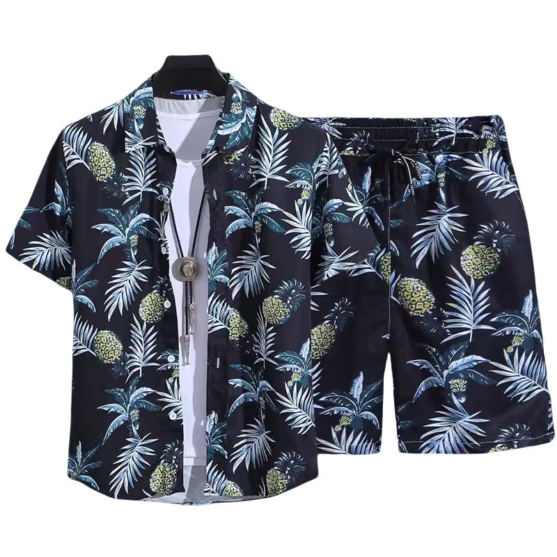 Floral Shirt Set Short Sleeves Retro All-over Floral Print Trendy