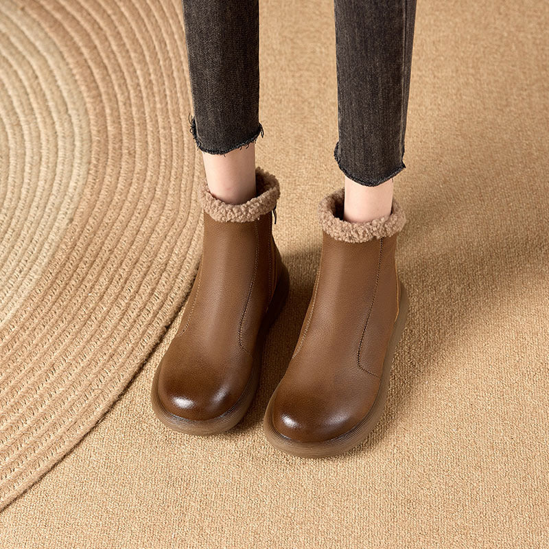 Women's Plush-Lined Round-Toe Side-Zip Ankle Boots