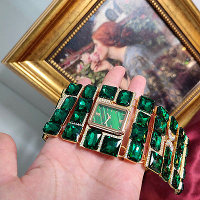 Antique Court Retro Exaggerated Heavy-duty Emerald Luxury Bracelet Watch