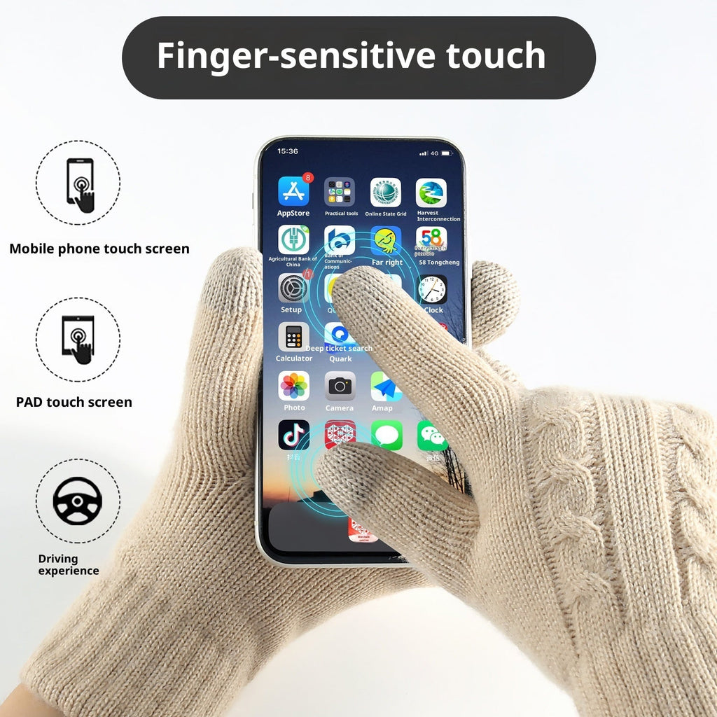 Double-layer Fleece-lined Warm And Cold-proof Knitted Gloves