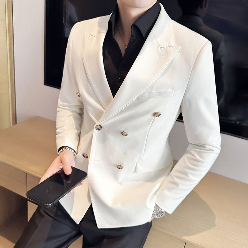 Mens White Casual Double-breasted Jacket
