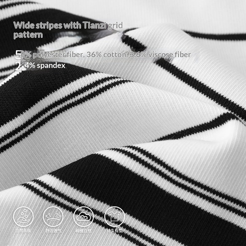 Loose-fitting Polo Shirt With A Lapel Collar Short-sleeved Striped T-shirt