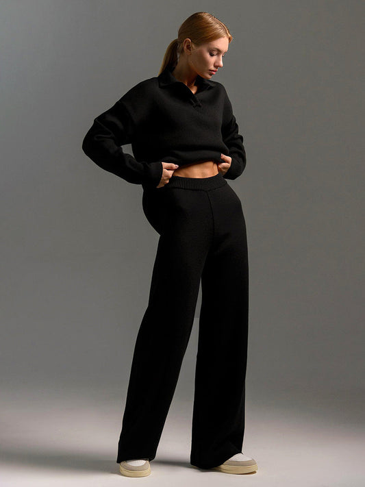 Women’s Fall Winter Two-Piece Set – Loose Collar Sweater Casual Outfit