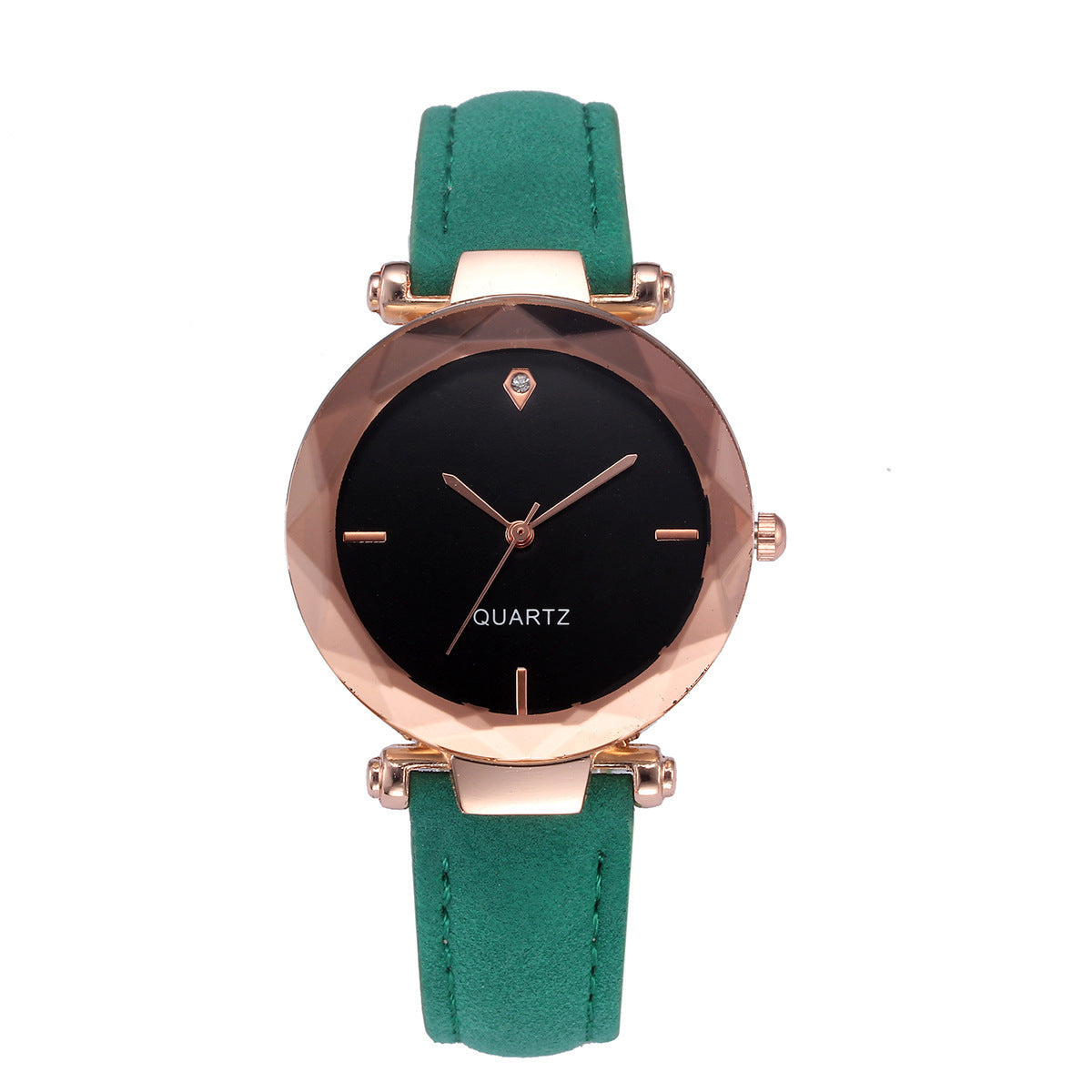 Fashionable Couples Waterdrop-Cut Diamond Frosted Leather Strap Quartz Rhombus Watch For Women