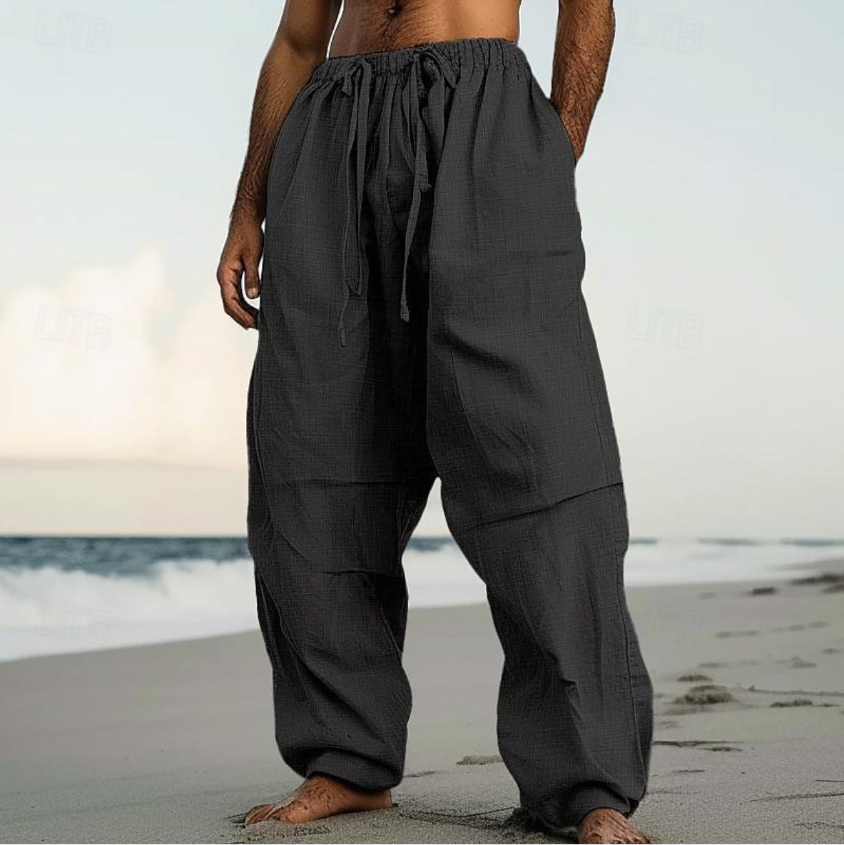 Beach Straight-leg Plain Color Daily Pants