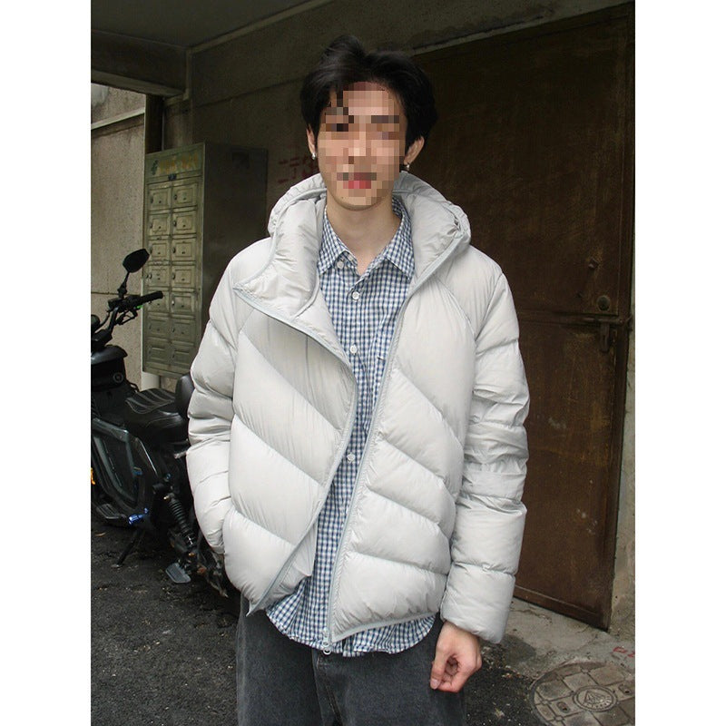 Mens Winter Thickened Warm Loose-Fit Coat With Diagonal Zipper