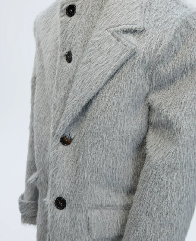 Short-pile Faux Two-piece Wool Coat Long Alpaca-blend Trench Coat