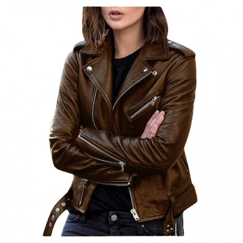 Women's Short Women's Leather Jacket Coat Jacket Pu