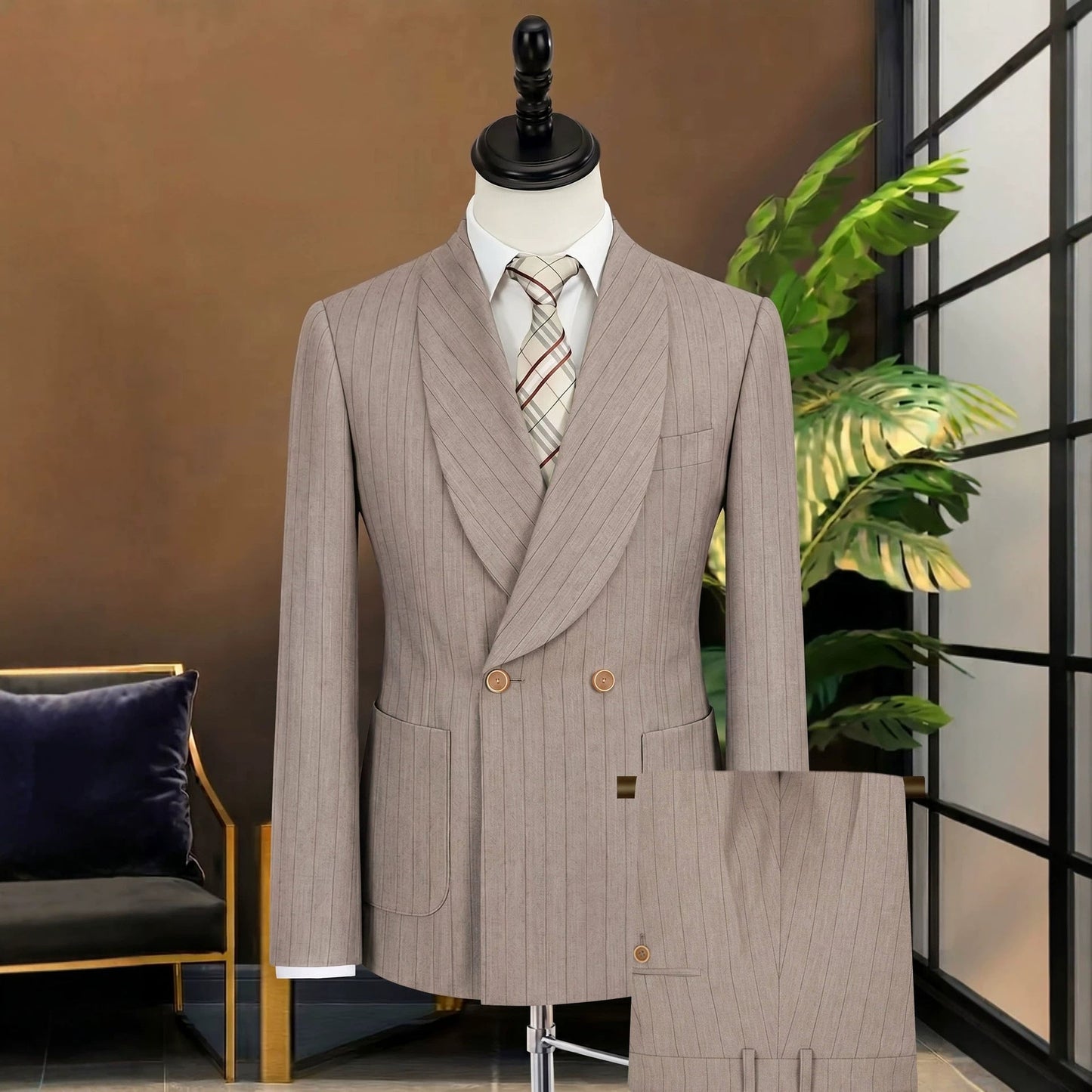 Mens Business Gentleman Formal Double-Breasted Suit Set