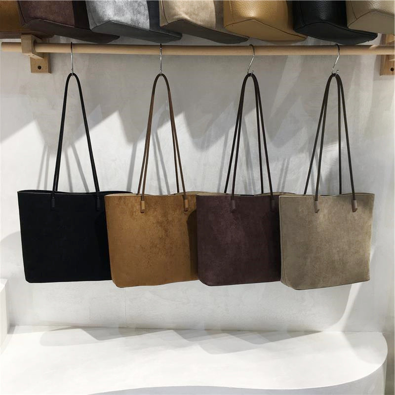 Retro Suede-Like Fabric Simple Handheld Shoulder Tote Bag