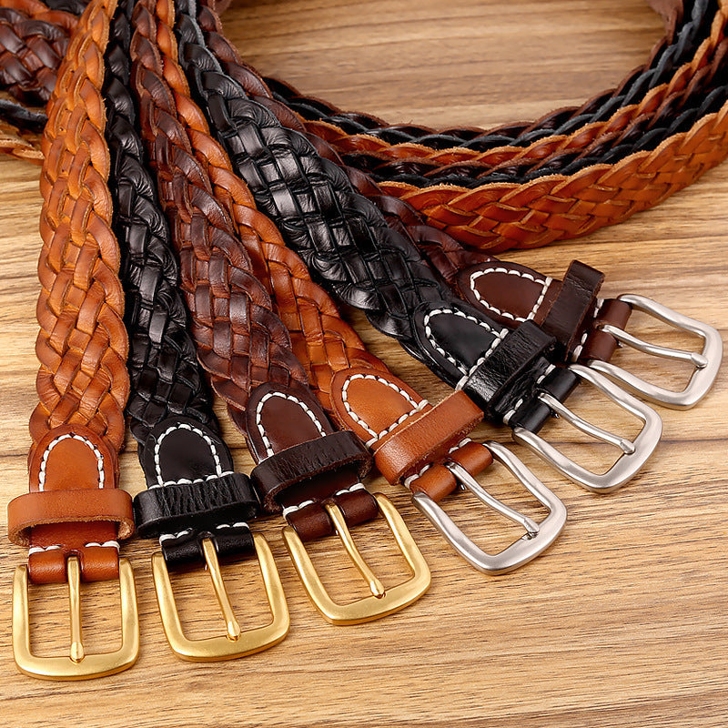 Vintage Woven Vegetable-Tanned Leather Belt