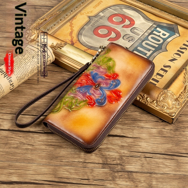 Genuine Leather Long First-Layer Cowhide Wallet Zipper Purse