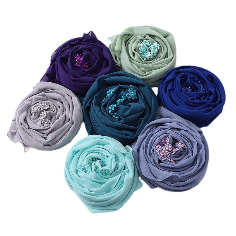 Pearl Chiffon Nail Pearl Decorative Headscarf