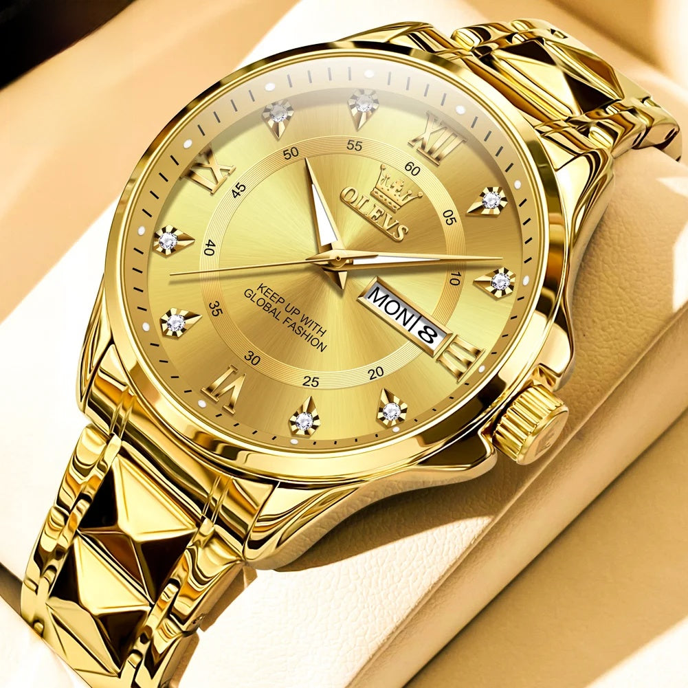 Montre femme étanche en acier inoxydable doré, fine et lumineuse