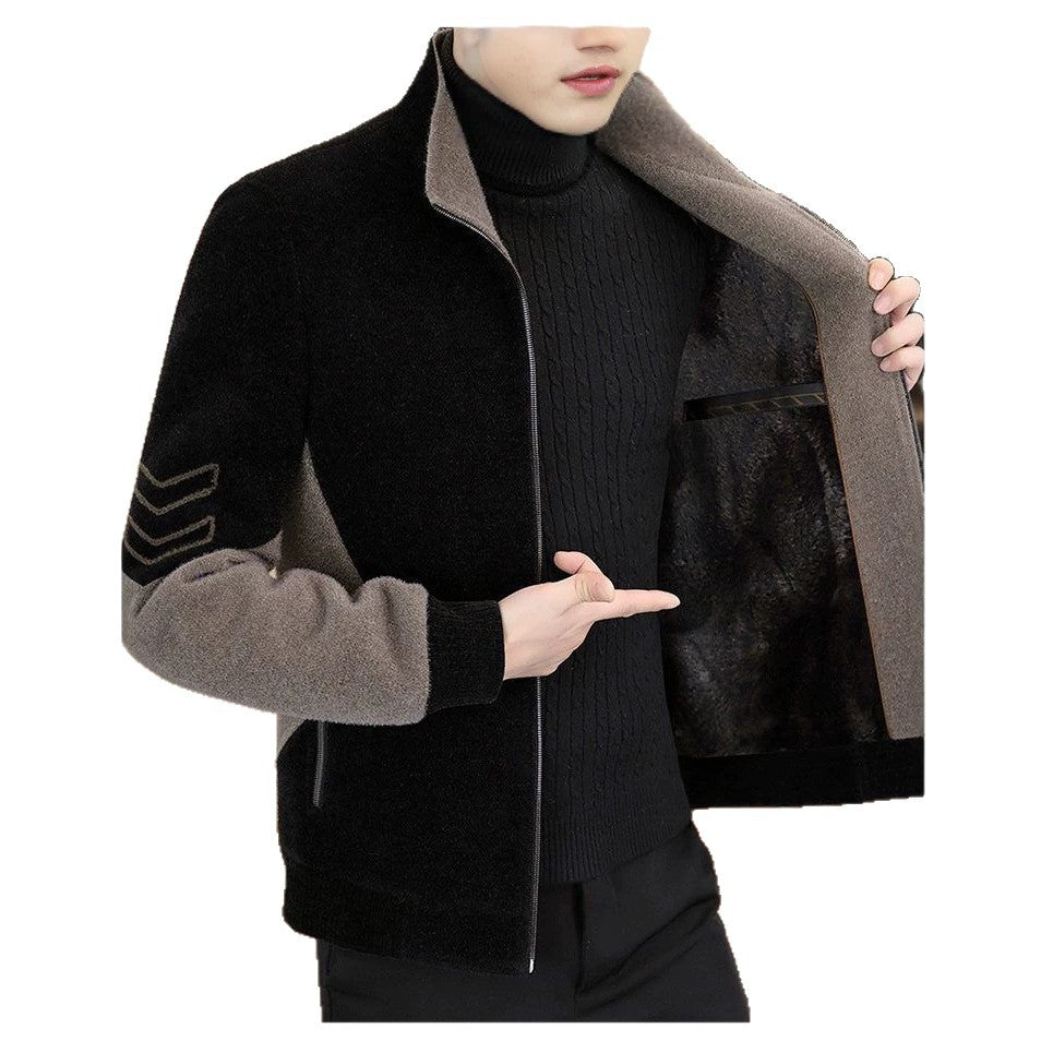 Mens Stand-Neck Jacket With Fleece Lining And Thickened Outerwear