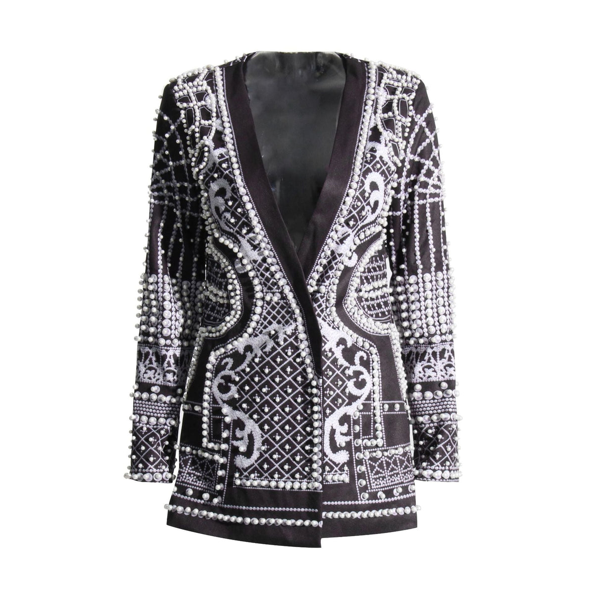 Pearl-bead Printed Petite Blazer For Women