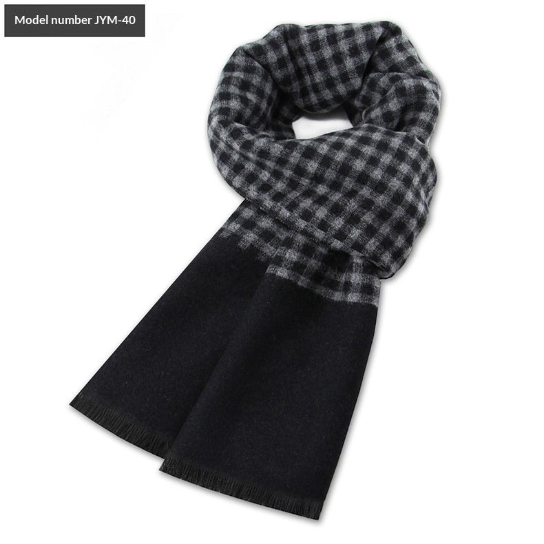 Mens Wool-Blend Plaid Scarf Winter Warmth & Extra Thickness