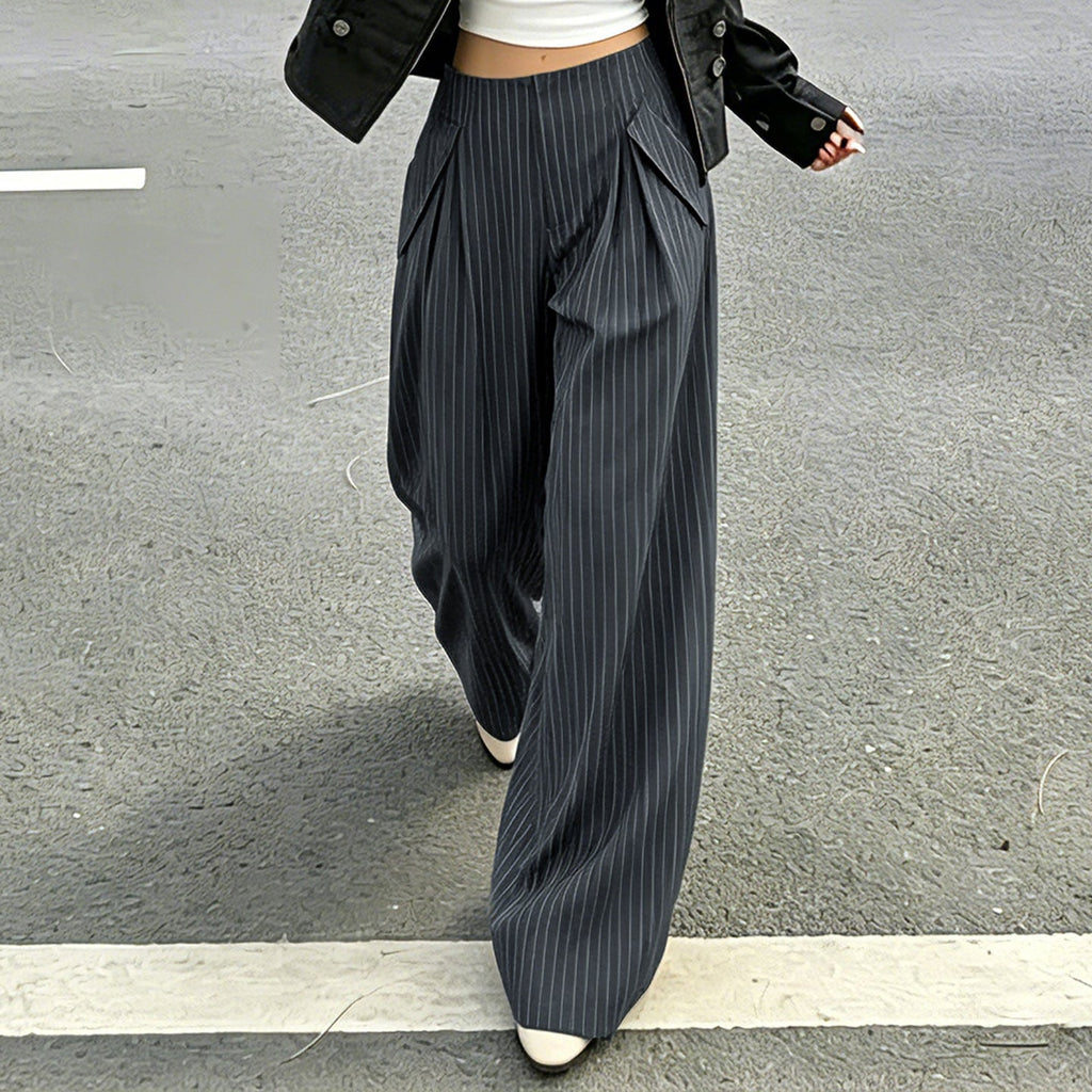 Women's Dark Gray Pinstripe Wide-Leg Pants