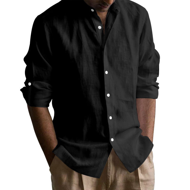 Men's Mandarin-collar Long-sleeve Shirt
