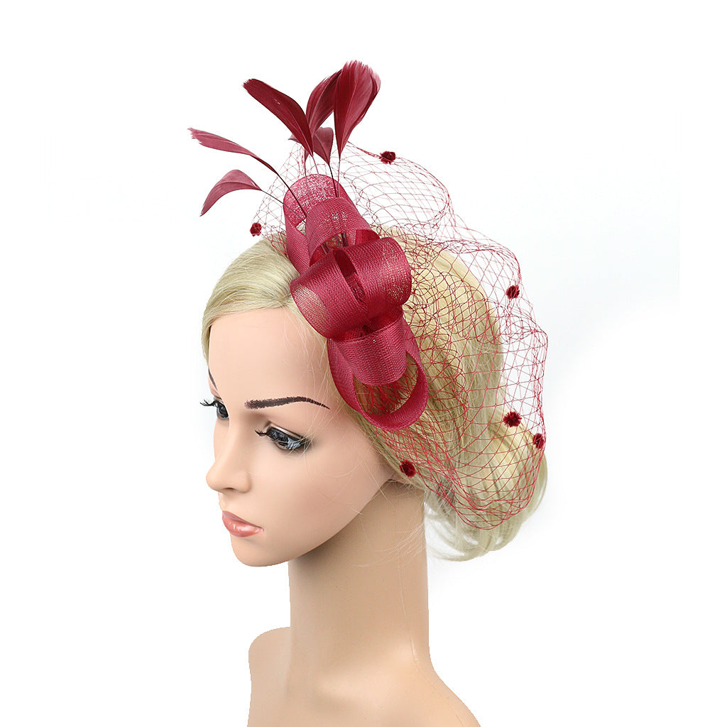 Bride Veil Hair Bow Top Hat Headdress Flower Cover Face Mesh Head