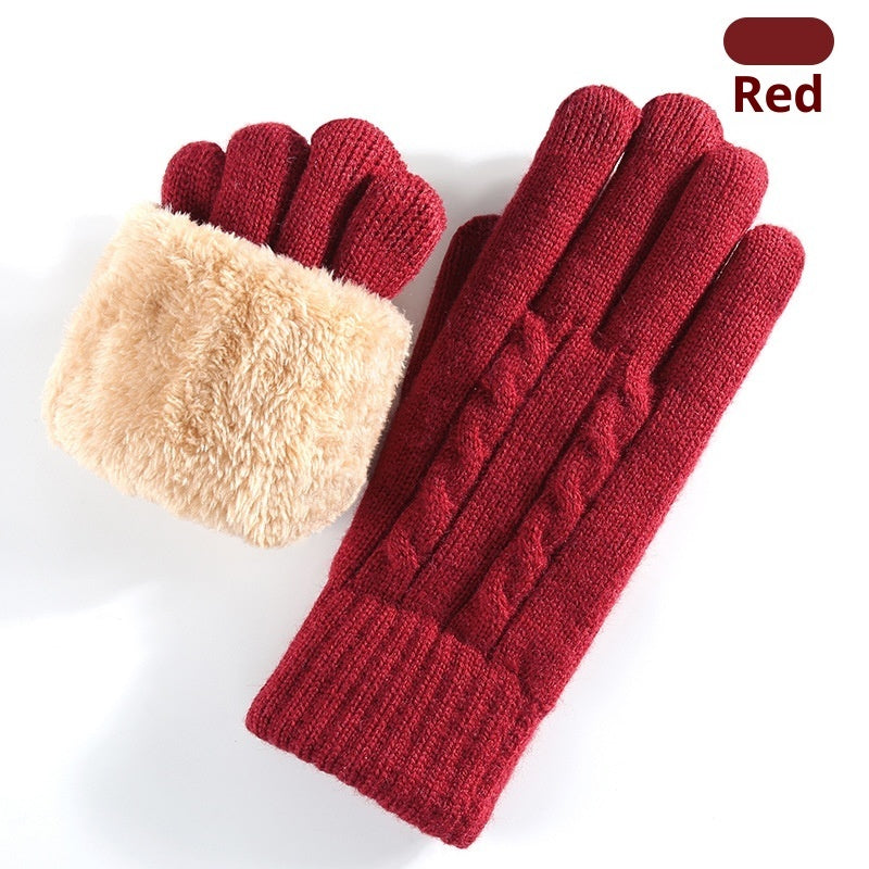 Double-layer Fleece-lined Warm And Cold-proof Knitted Gloves