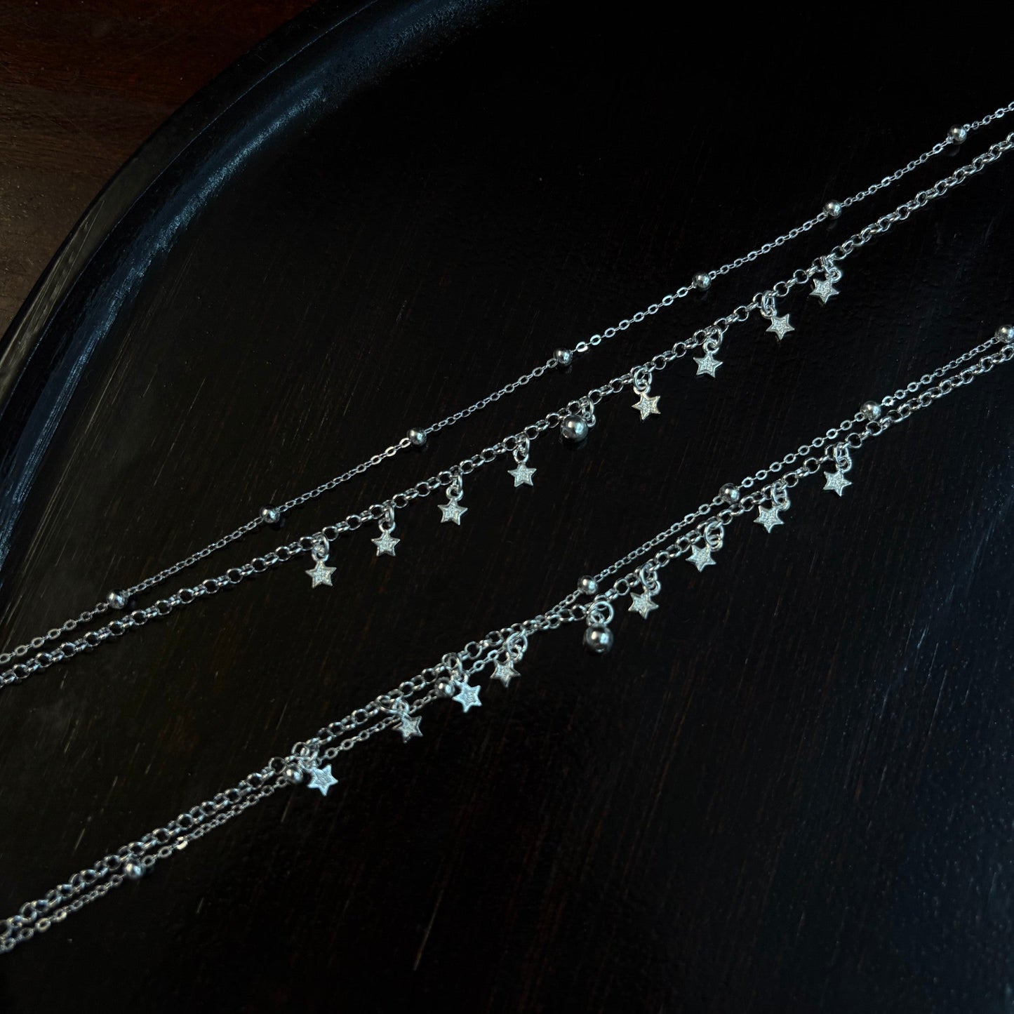 1pc 999 Sterling Silver Double-Layer Star & Bead Anklet, Delicate Luxurious Style, Perfect For Daily Wear & Valentine's Gifts