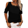 2026 Spring Summer European And American Women's Fashion Casual Solid Color Off Shoulder Loose Short Sleeved T-shirt