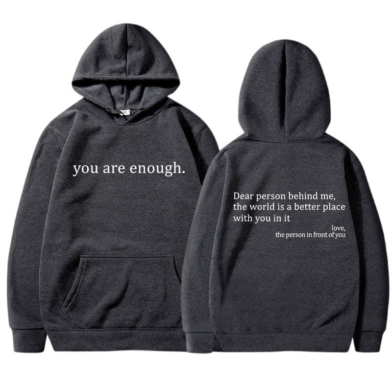 Womens Letter-Print Pocket Drawstring Hoodie With Fleece Lining