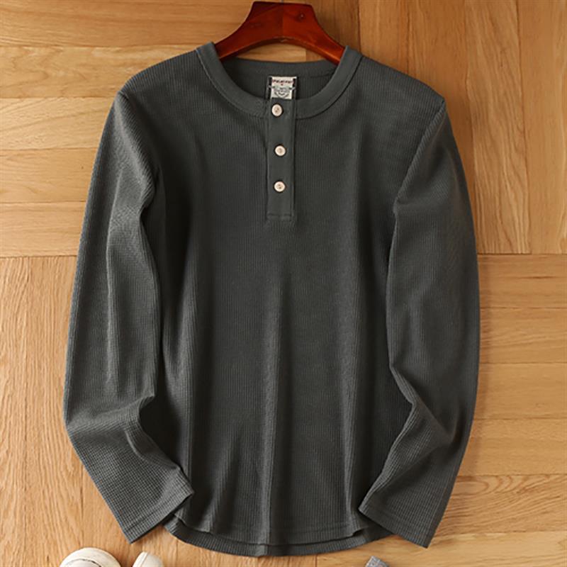 European And American Men's Cotton Waffle-Weave Long-Sleeve T-Shirt Base Layer